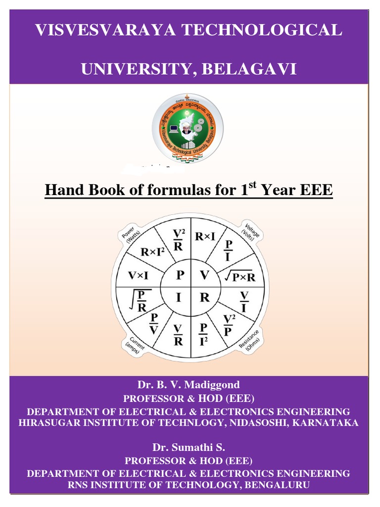VTU 1st Year EEE Formula Handbook | PDF