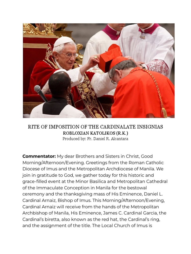 Rite of Imposition of The Cardinalate Insignias | PDF