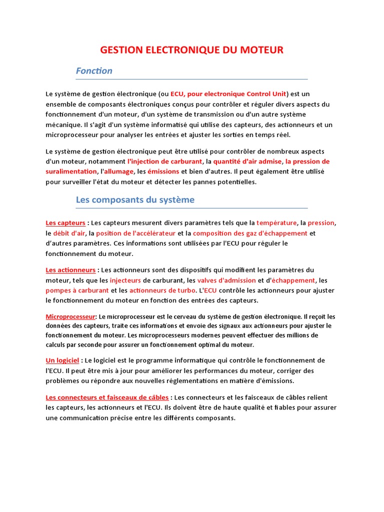 Gestion Electronique Du Moteur | PDF