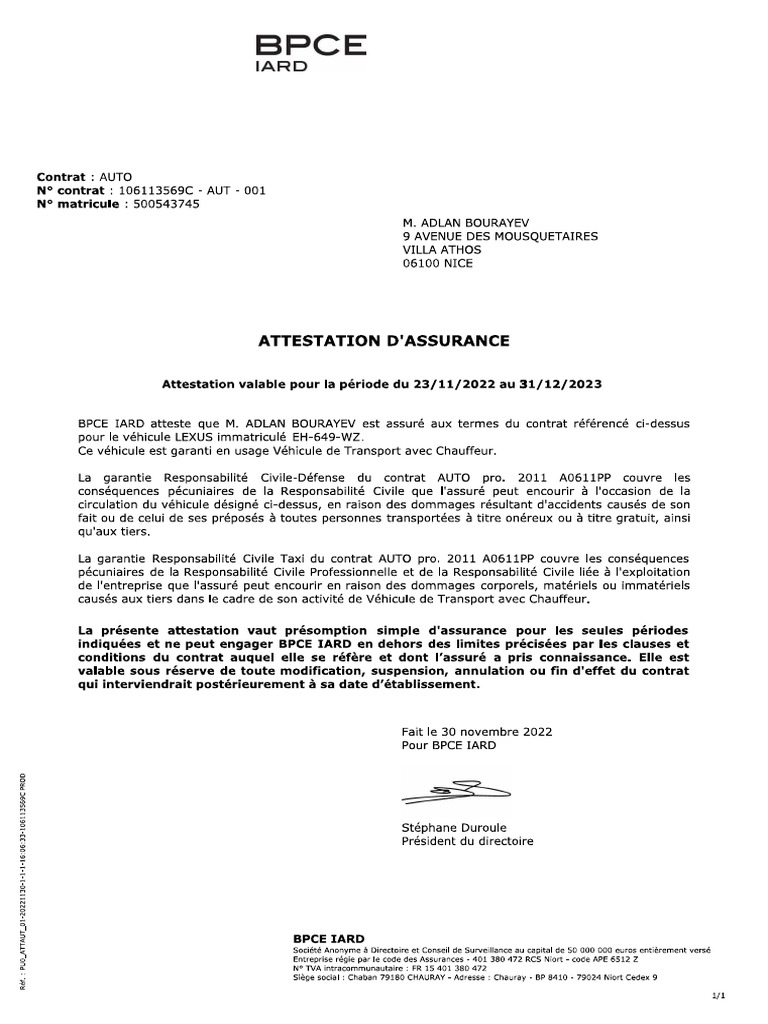 Attestation Vtc Adlan Bourayev | PDF