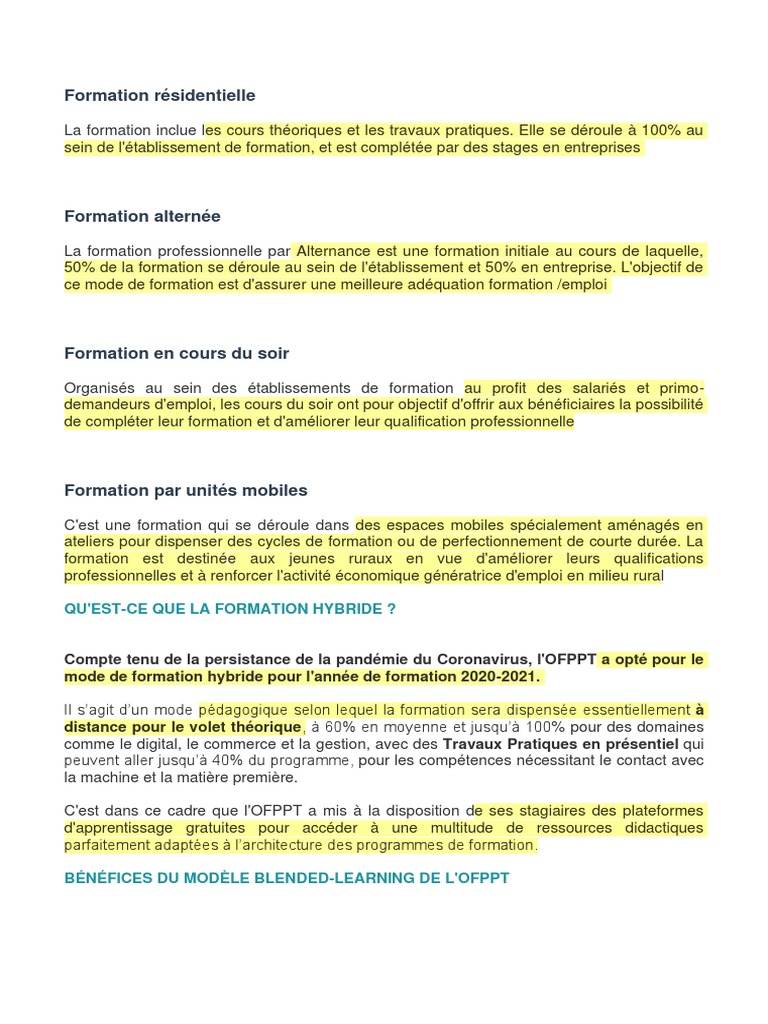Modes de formation à l'OFPPT | PDF | Affaires | Ordinateurs