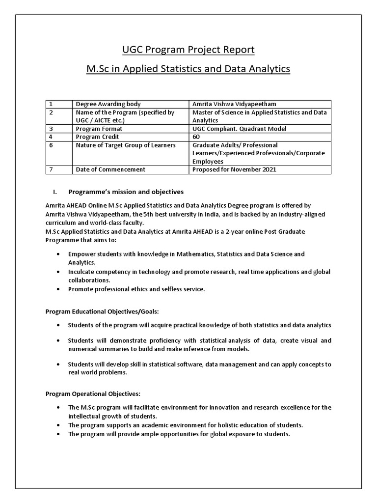 Amrita ahead msc applied statistics data analytics program project