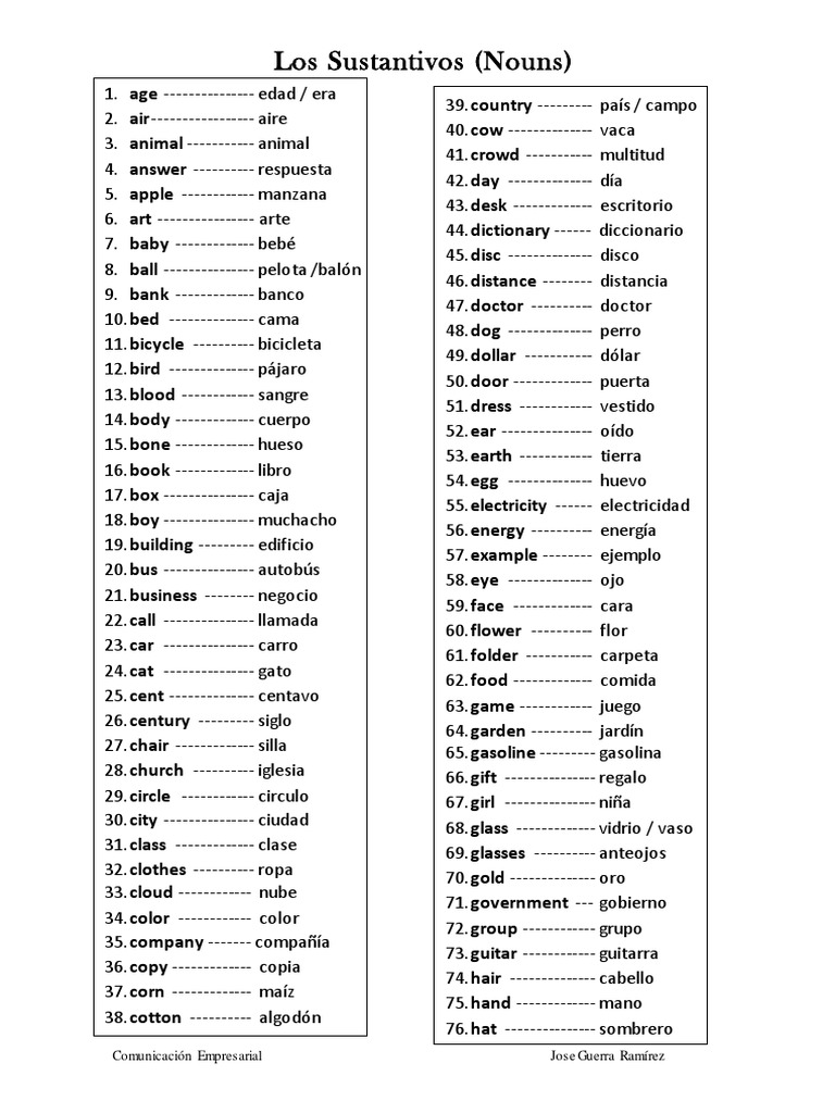 Lista De Sustantivos PDF