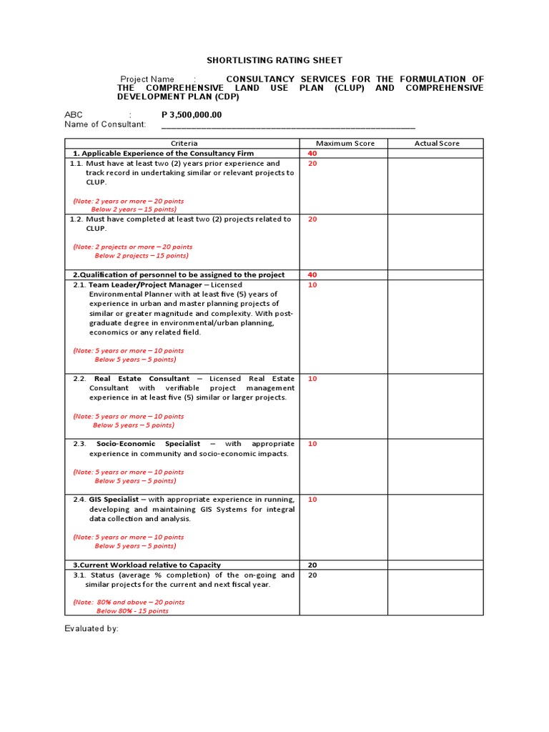 CLUP Consultancy Shortlisting Criteria | PDF | Business