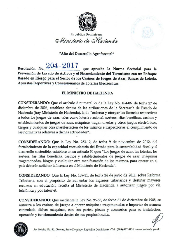 Norma 204-17 - Sobre Prevencin de Casinos y Juegos de Azar | PDF
