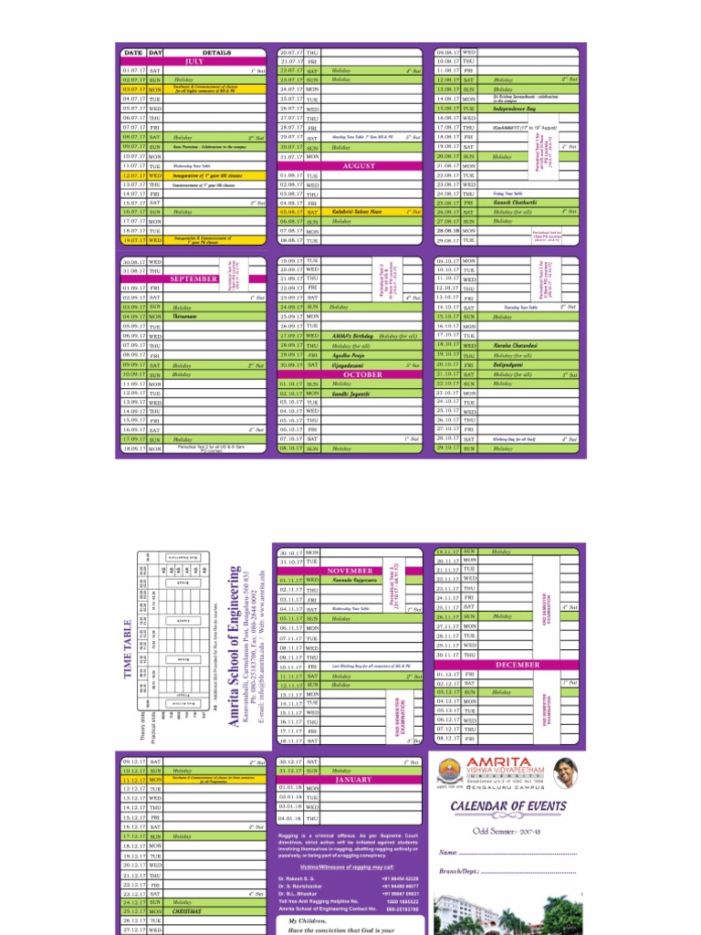 academiccalendaramritaschoolengineeringbengalurujulydec2017 PDF