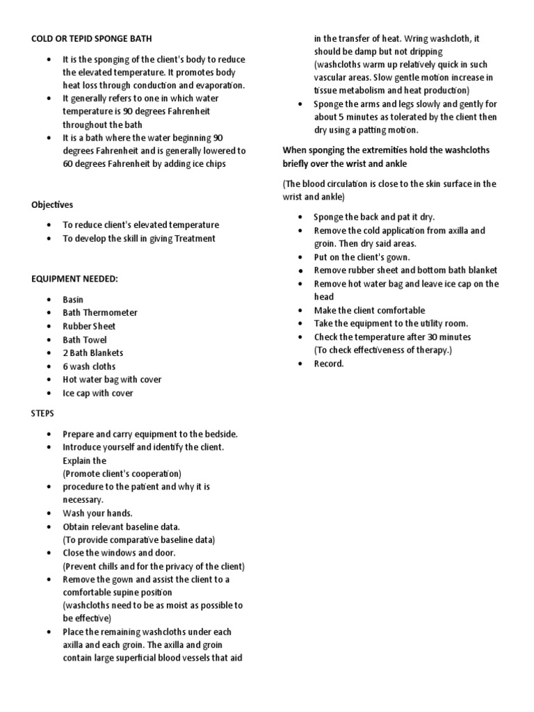 Cold or Tepid Sponge Bath PDF Heat Transfer Water