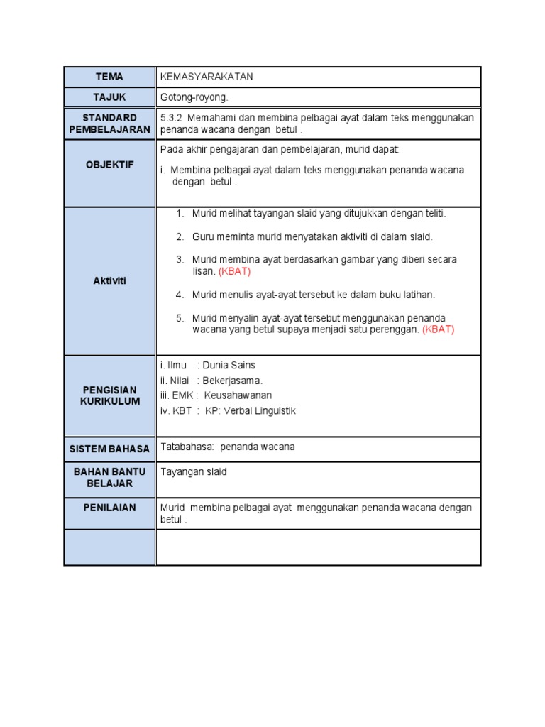 Contoh RPH 5.3.2 | PDF | Kajian Bahasa Asing