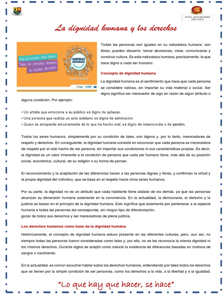 Ficha 1 La Dignidad y Los Derechos | PDF | Derechos humanos | Derechos