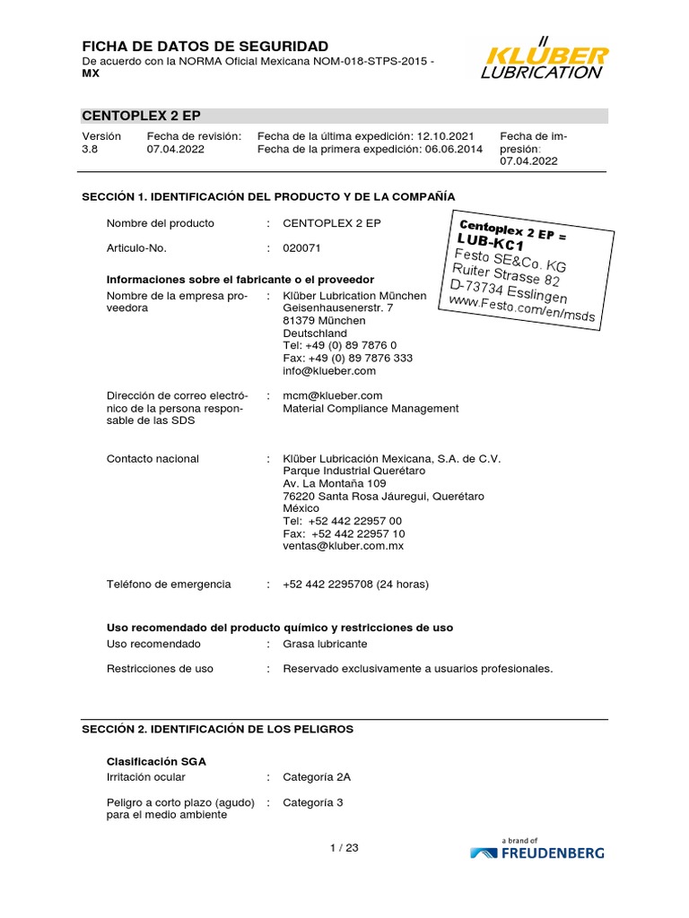 Ficha de Seguridad: Centoplex 2 EP | PDF | Agua | Química