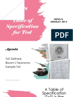 Tos Table of Specification For Test: Pepito D. Sinodlay, Mt-Ii