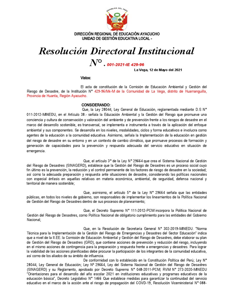 Modelo de R.D. de Conformación de La Comisión de Ea y GRD | PDF ...