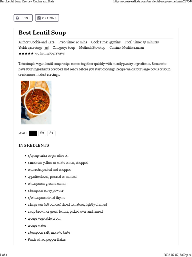 Best Lentil Soup Recipe Cookie and Kate PDF Fat Nutrition Facts
