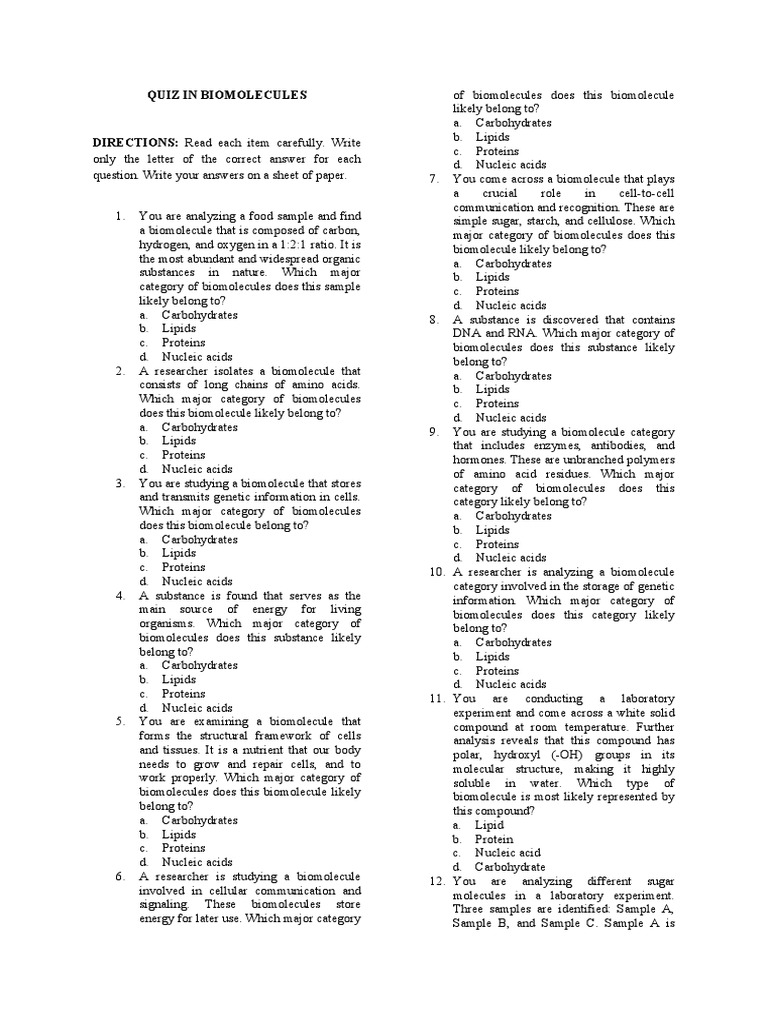 Quiz 2 Biomolecules Pdf Biomolecules Carbohydrates