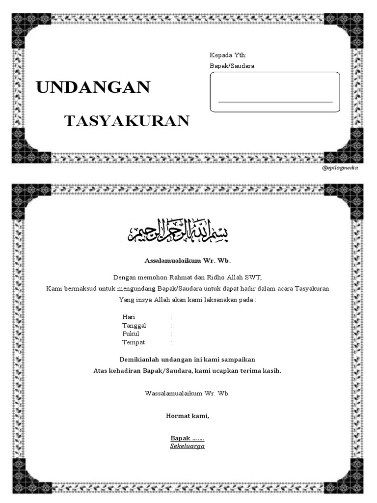 Undangan Tasyakuran 1 Lembar | PDF
