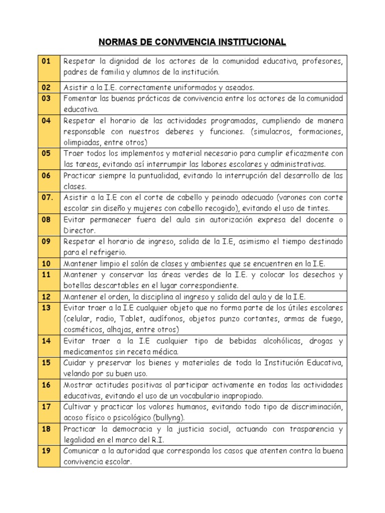 Normas de Convivencia Escolar | PDF | Salud y bienestar