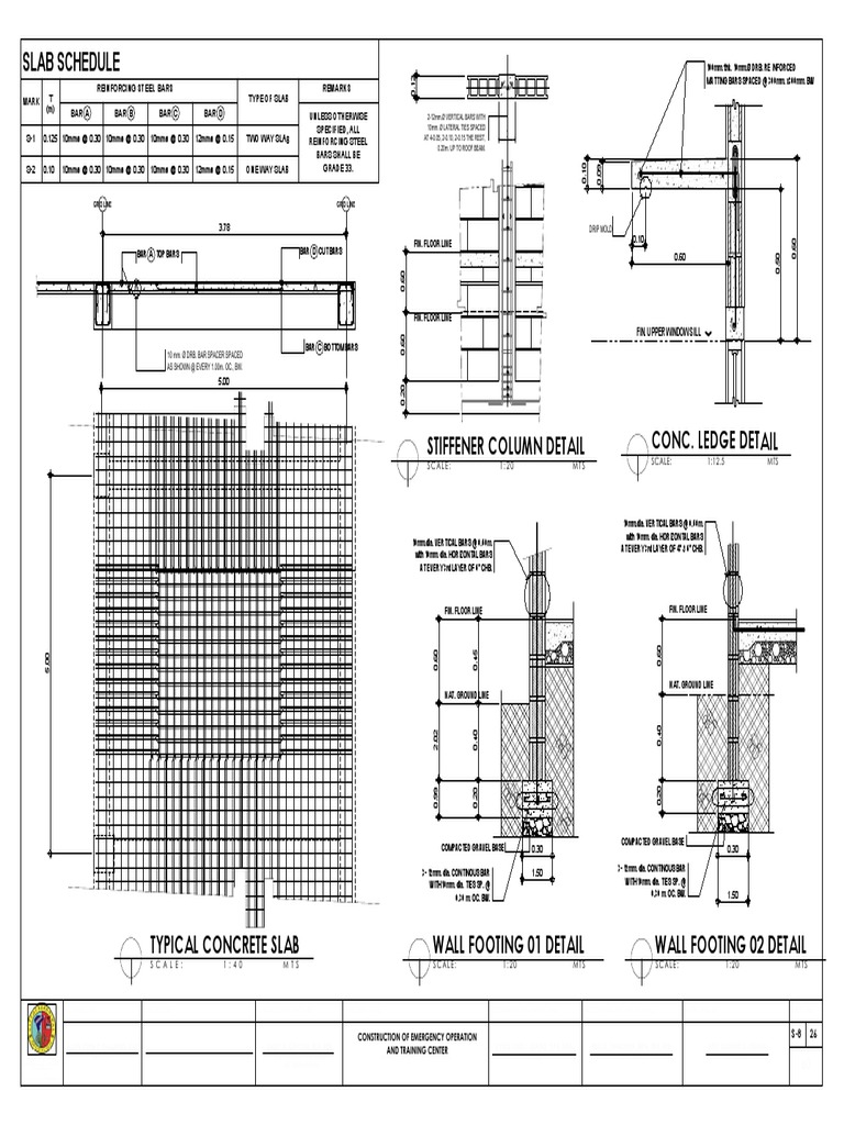 Slab Schedule: Stiffener Column Detail Conc. Ledge Detail | Download ...