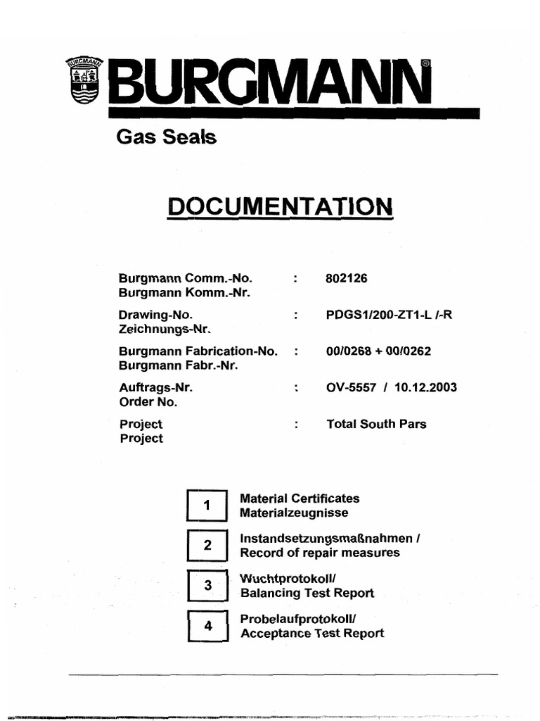 Balancing Test Report, Material Certificate, Record of Repair Measures ...