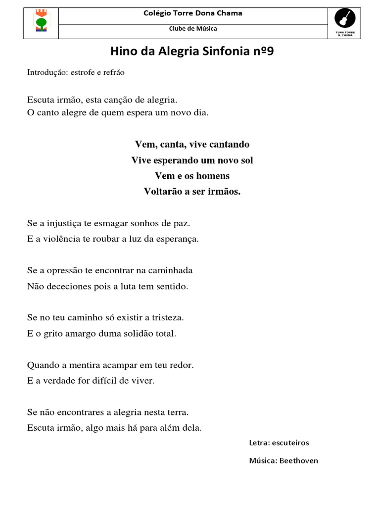 Hino Da Alegria Sinfonia Nâº9 | PDF