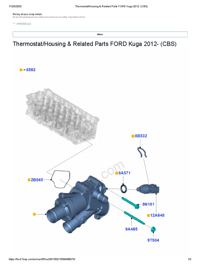 Ford Kuga 2012 Thermostat Parts | PDF | Vehicles | Manufactured Goods