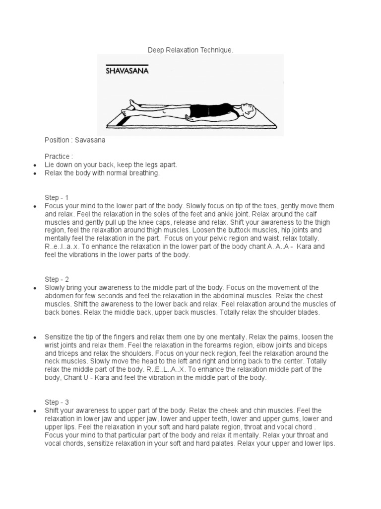 Deep Relaxation Techniques Guide | PDF | Breathing | Relaxation ...