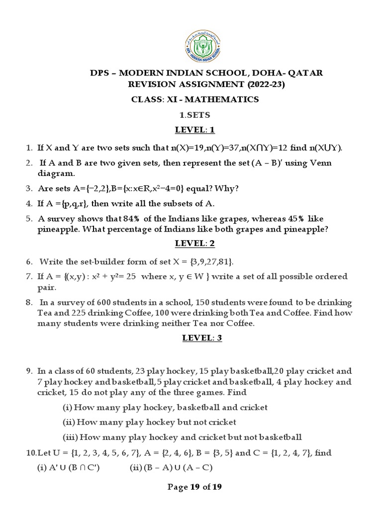 MATHS Class XI - Revision Assignment (2022 - 23) | PDF | Ellipse ...