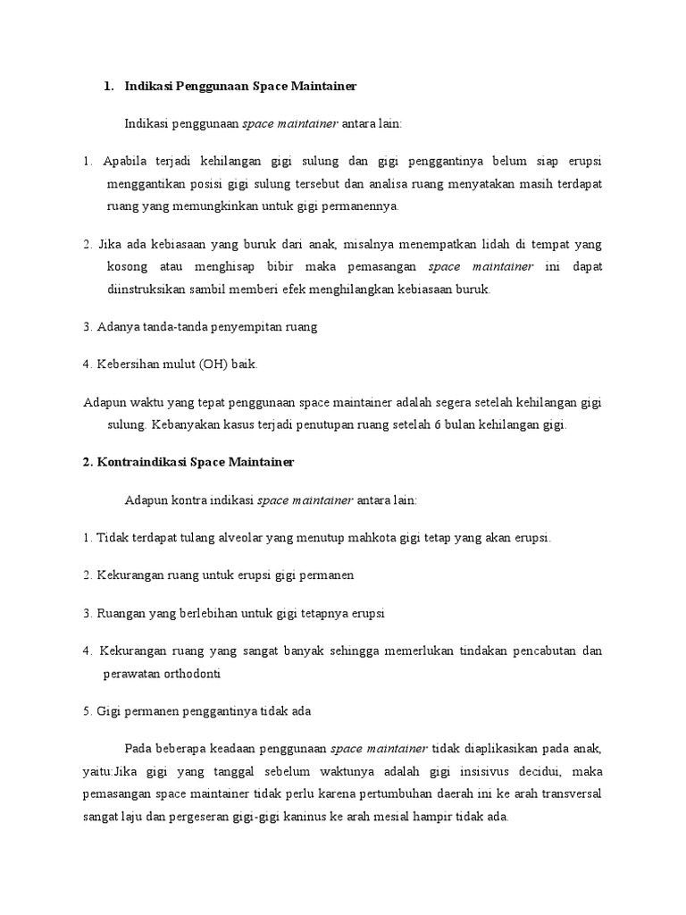 Indikasi Penggunaan Space Maintainer PDF