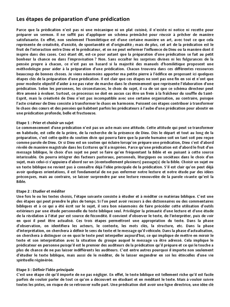 Étapes clés pour préparer une prédication | PDF | Dieu | Homélie
