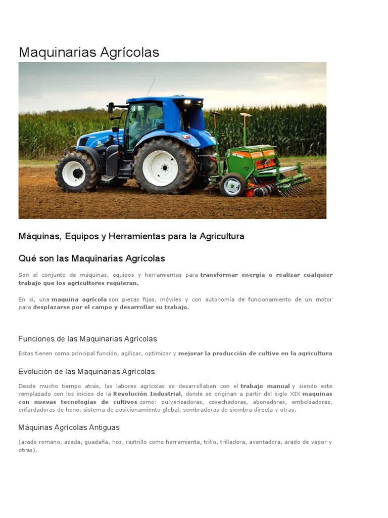 Maquinarias Agrícolas | PDF | Maquinaria de agricultura | Agricultura