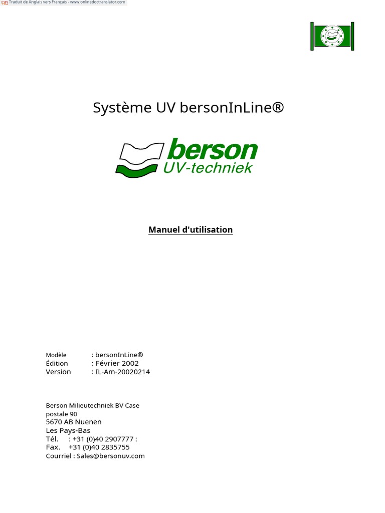 Berson Uv Manuel Francais | PDF