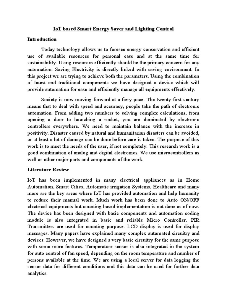 IoT Based Smart Energy Saver And Lighting Control PDF Internet Of