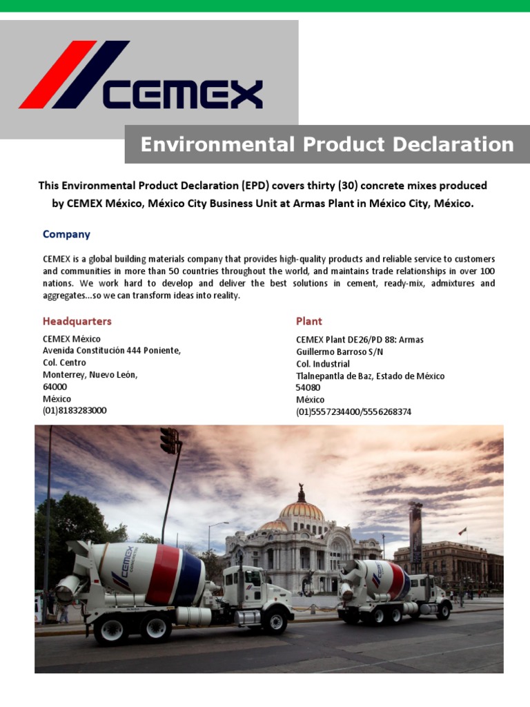 CEMEX Environmental Product Declaration | PDF | Technology & Engineering