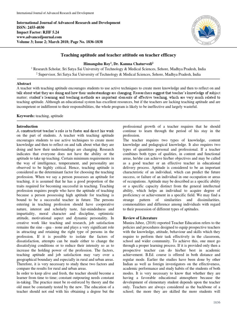 Teaching Aptitude and Teacher Attitude | PDF | Wellness | Science ...