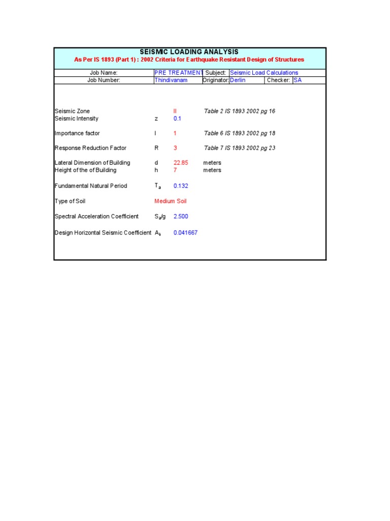 2.1 Seismic Load Calculation | PDF