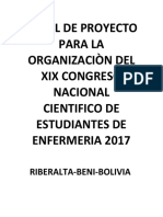 Perfil de Proyecto para La Organizaciòn Del Xix Congreso Nacional Cientifico de Estudiantes de Enfermeria 2017