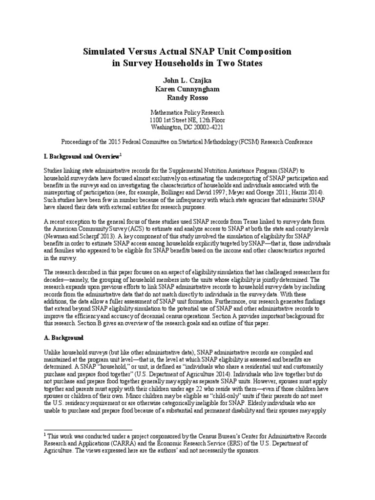 Simulated Versus Actual SNAP Unit Composition in Survey Households in