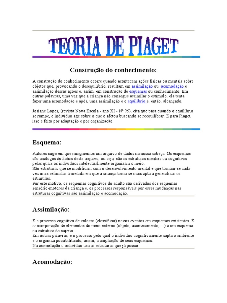 A Construção do Conhecimento em Piaget | PDF | Aprendizado | Conhecimento