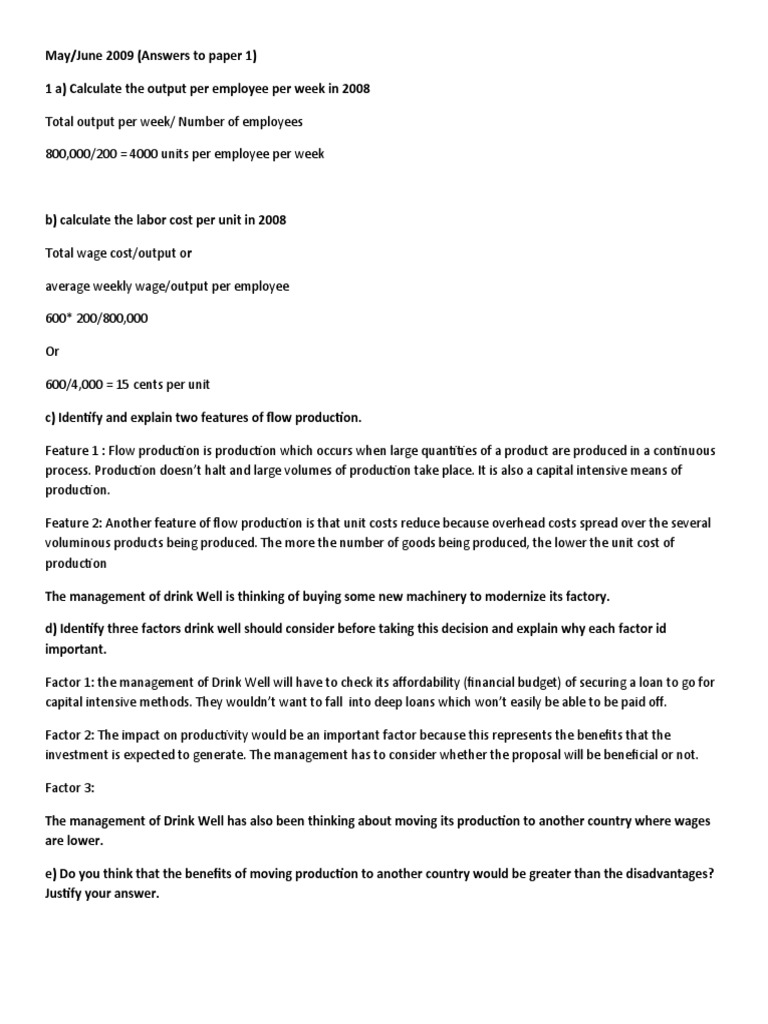 Business Studies Paper 1 2009 PDF Business Cycle Employment