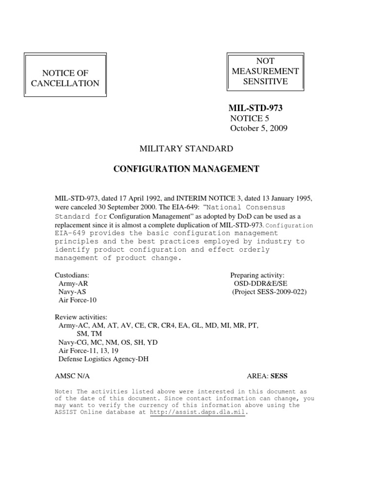 Cancellation of MIL-STD-973 Notice 5 | PDF