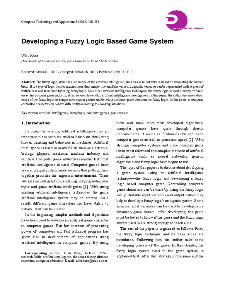 Fuzzy Logic in Game Development | PDF | Fuzzy Logic | Artificial ...
