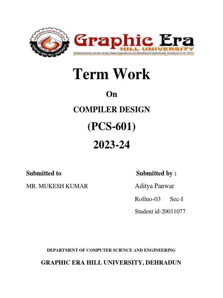 Compiler Design Term Work by Aditya Panwar | PDF | Software | Computer ...