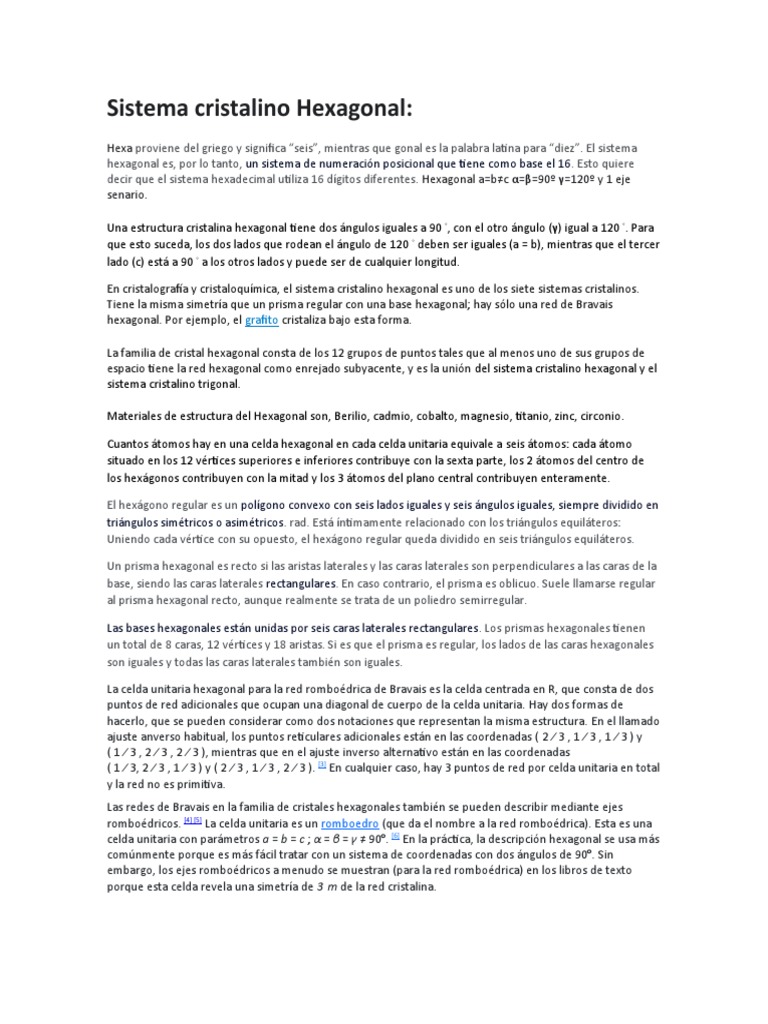 Sistema Cristalino Hexagonal Descargar gratis PDF Estructura