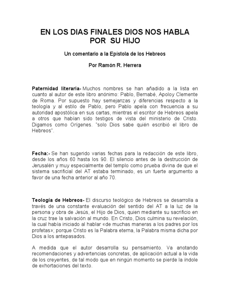 En Los Dias Finales Dios Nos Habla Por | PDF | Epístola a los hebreos ...