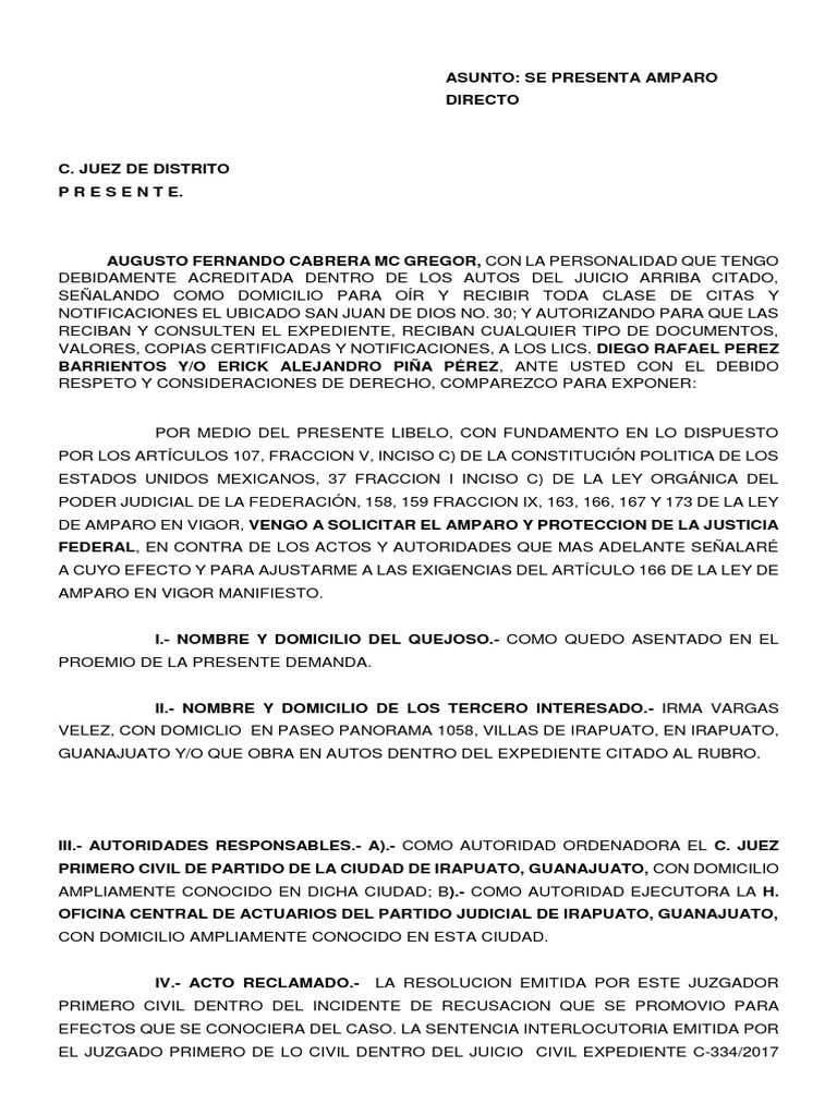 Amparo Sentencia Mcgregor | PDF | Debido al proceso | Caso de ley