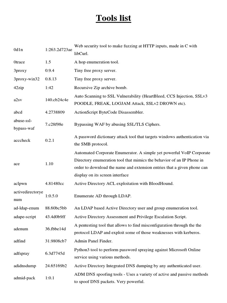 Tools List | PDF | Transport Layer Security | Proxy Server