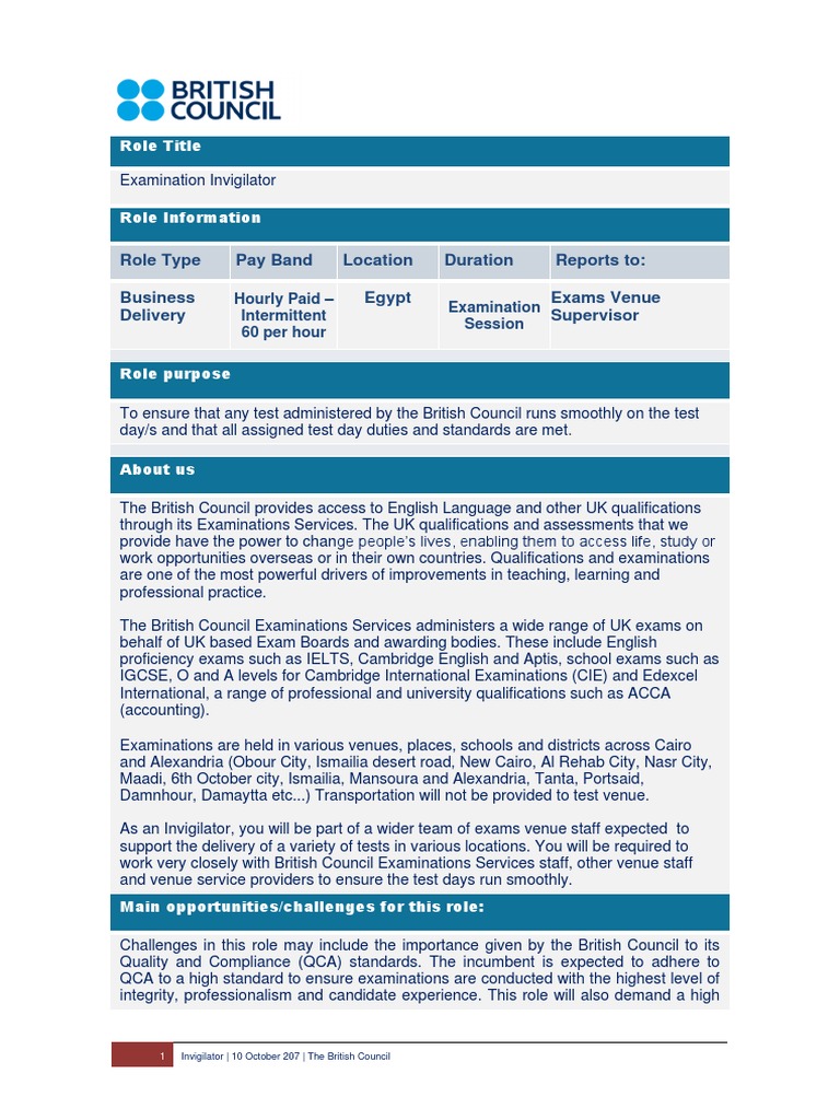 Examination Invigilator Role Egypt | PDF