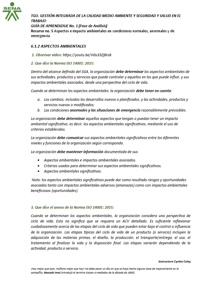 Aspectos Ambientales Significativos en ISO 14001 | PDF | Evaluación del ...