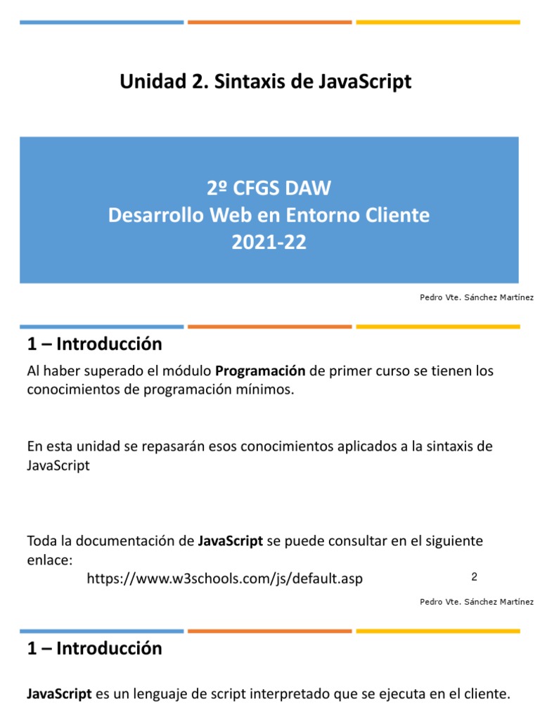 Unidad 2. Sintaxis de JavaScript | PDF