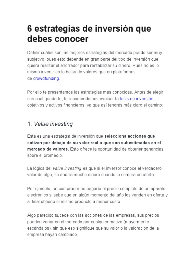 6 Estrategias de Inversión Que Debes Conocer | PDF | Compartir ...