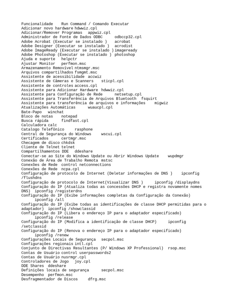 Lista de comandos windows run pdf endere o de ip microsoft